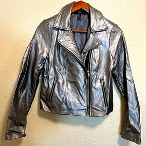 NWOT Metallic Silver Faux Leather Jacket